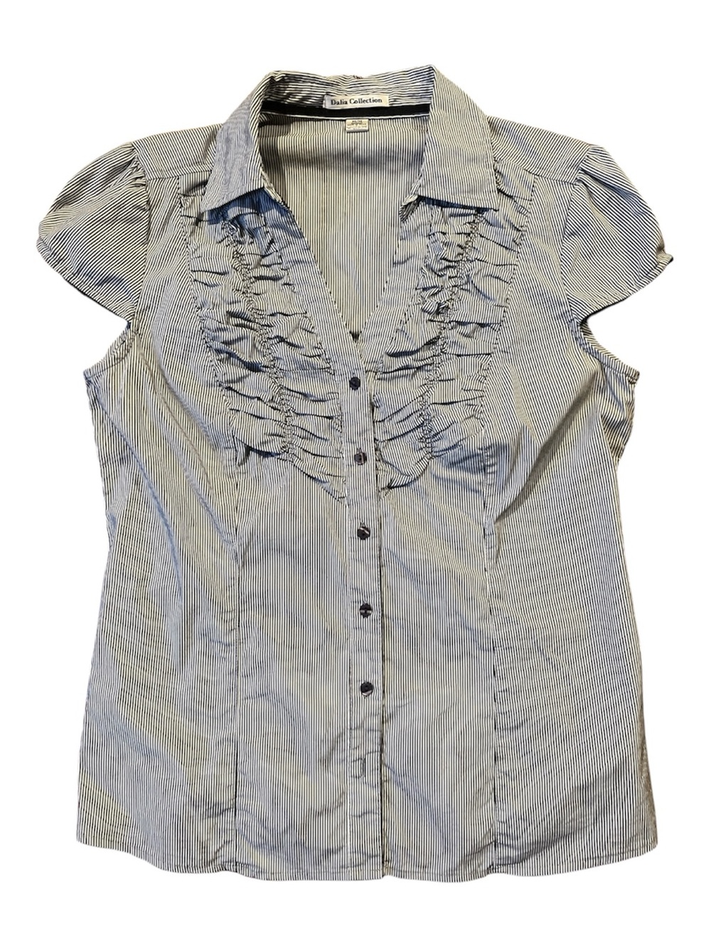 Dalia Collection Pinstripe Shirt with Ruffles Size M